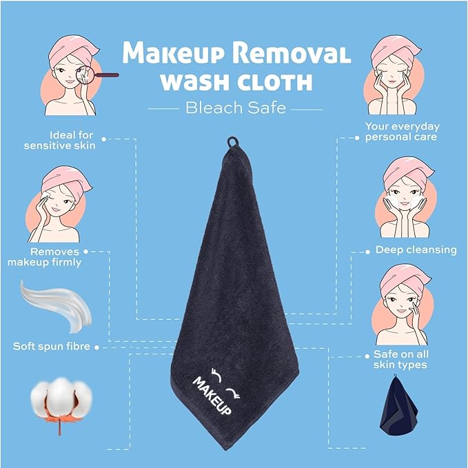 White Classic Bleach Safe Black Makeup Washcloths