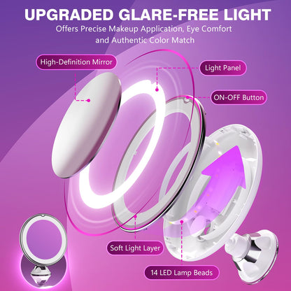 Auxmir 2025 Upgraded 30X Magnifying Mirror with Light, Makeup Mirror with 2-Level Lights, Vanity Mirror with Power Suction Cup and Tweezers, 360° Swivel, Portable Bathroom Mirror for Home Travel