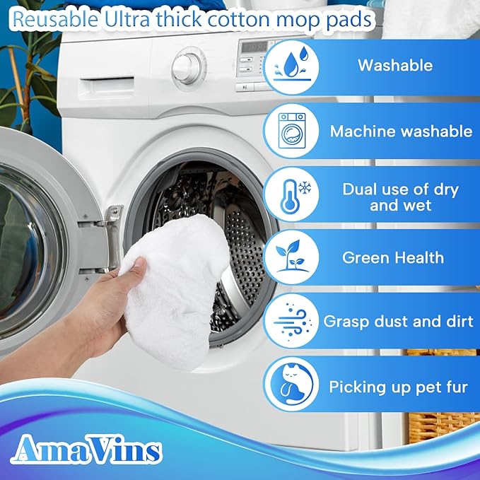 5 Pack Reusable 100% Cotton Mop Pads Compatible