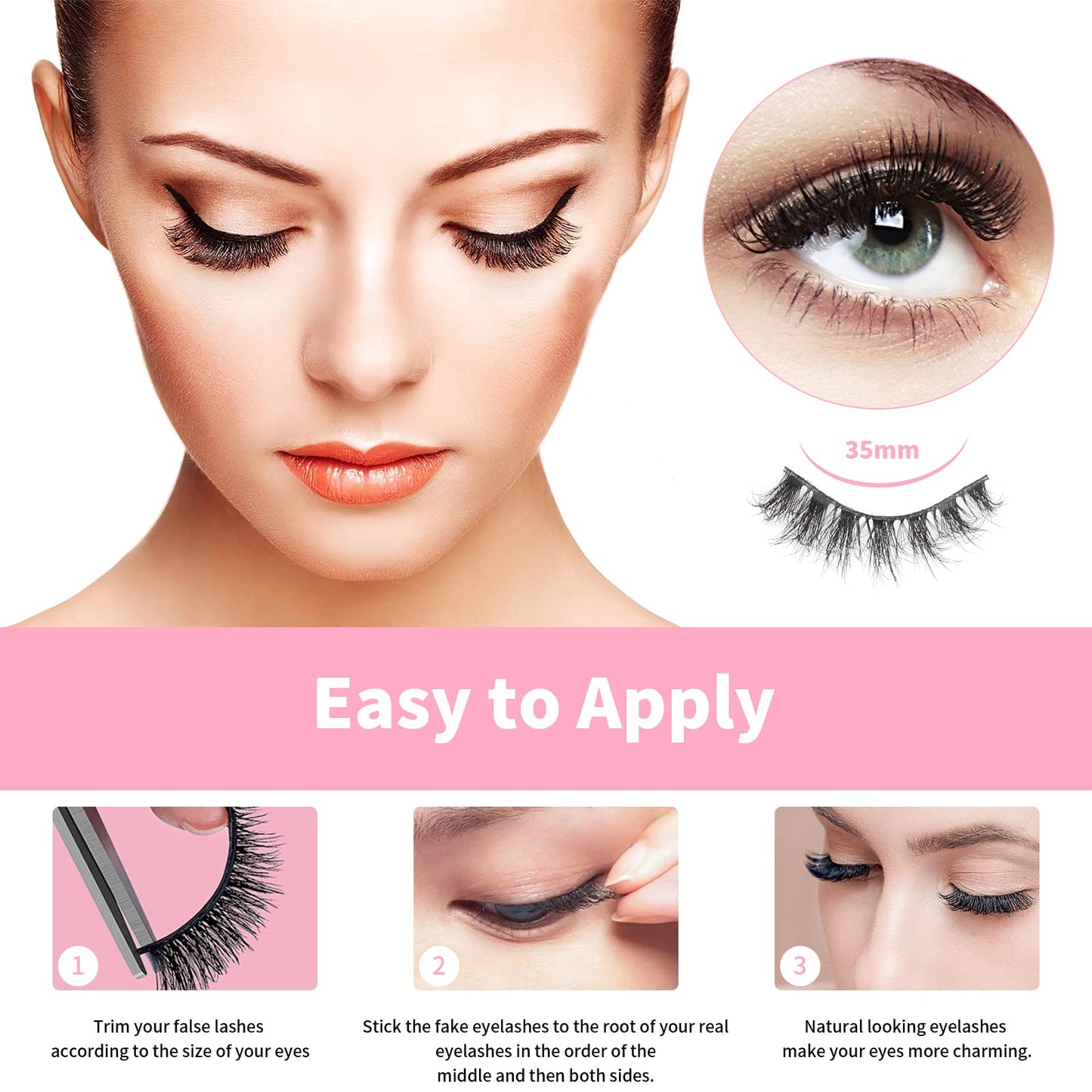 Mebver False Eyelashes Cat Eye Lashes Faux Mink Lashes Natural Look Fluffy Wispy Lashes That Look Like Extensions Pestañas Postizas D Curl Lash Strips Short Fox Eye Lashes 7 Pairs Pack