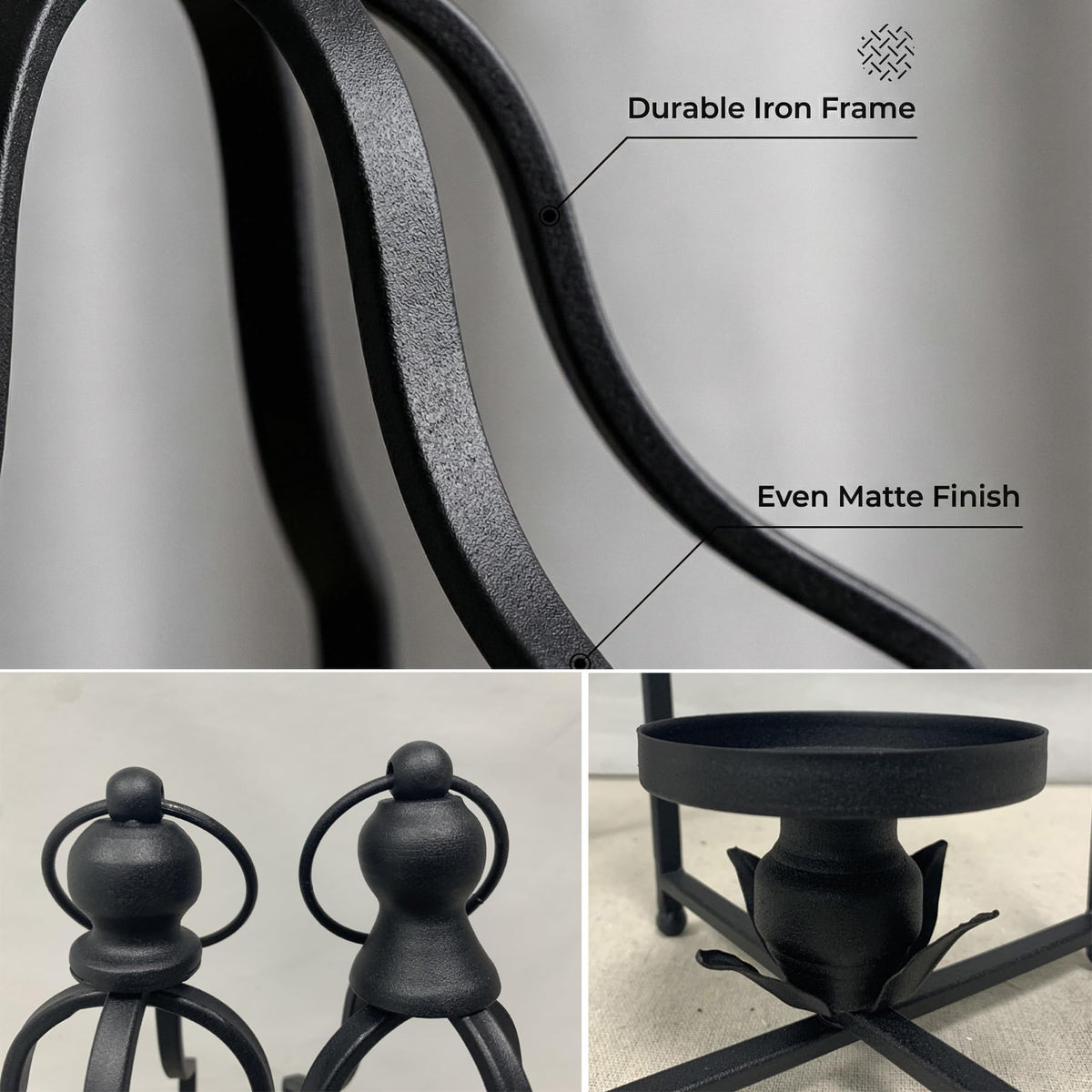 12.5" & 16.5" Timeless Cozy Decorative Lanterns Set of 2, Handcrafted Metal Iron Candle Holders, Farmhouse Elegance Fireplace Mantel Table Festive Gatherings Decor (Matte Black)