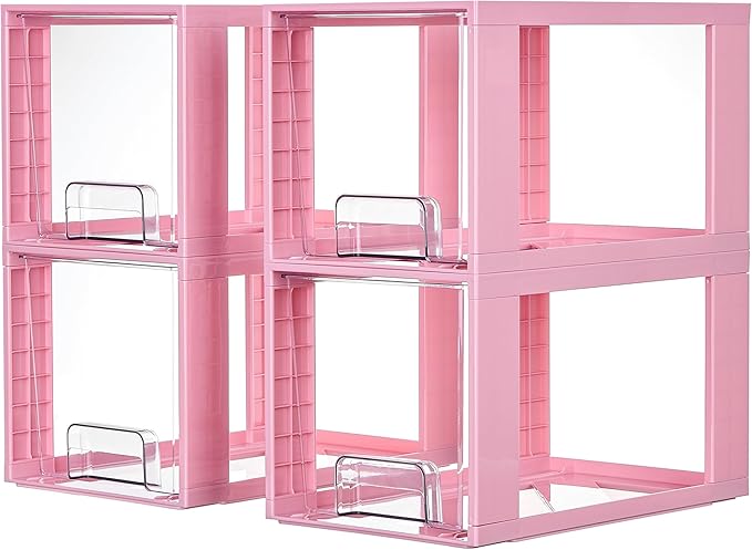 Vtopmart 4 Pack Large Stackable Storage Drawers, Easily Assemble Acrylic