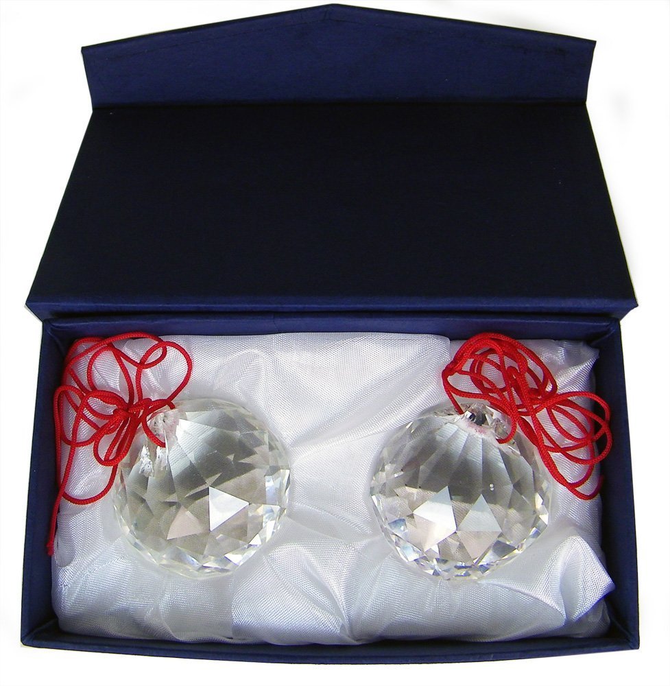 Amlong Crystal 50mm Clear Suncatcher Crystal Ball Prisms Feng Shui X 2Pcs with Gift Box