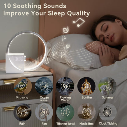 Vivilumens Sunrise Digital Alarm Clock, White Noise Sound Machine, Sleep Aid Timer with USB Port, Dimmable Digital Clocks Display, Snooze,10 Ringtones for Heavy Sleepers, Bedroom Decor Gifts for Women