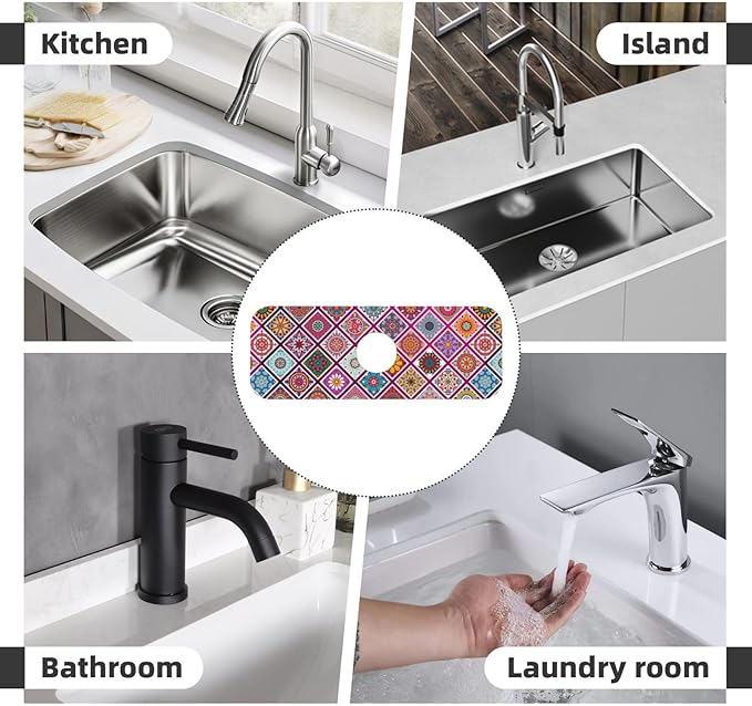 Boho Mandala Bohemian Floral Kitchen Sink Splash Guard Faucet Mat Super