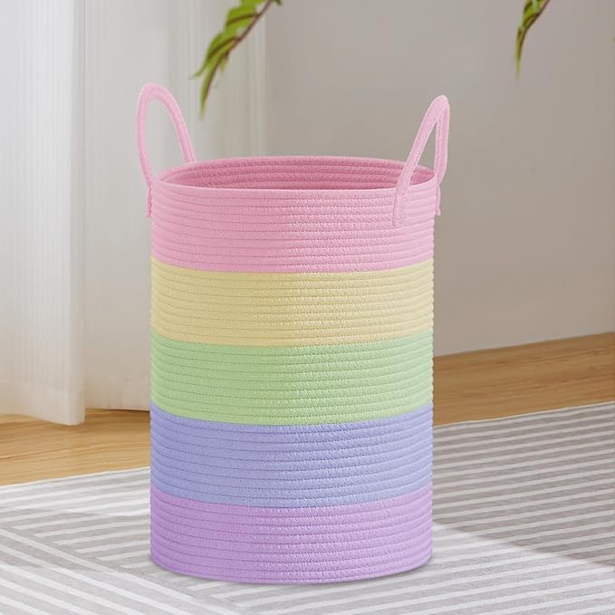 VIPOSCO Large Laundry Hamper, Tall Woven Rope Storage Basket