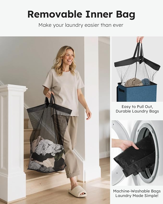 SOLEDI Laundry Hamper with Lid 90L Large & Tall Collapsible Laundry Basket