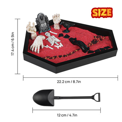 Coffin Zen Garden for Desk 7" x 9" Mini Zen Garden Kit Goth Accessories for Office Halloween Coffin Spooky Decor Sand Tray Spooky Gifts Gothic Decor Gifts for Man Women