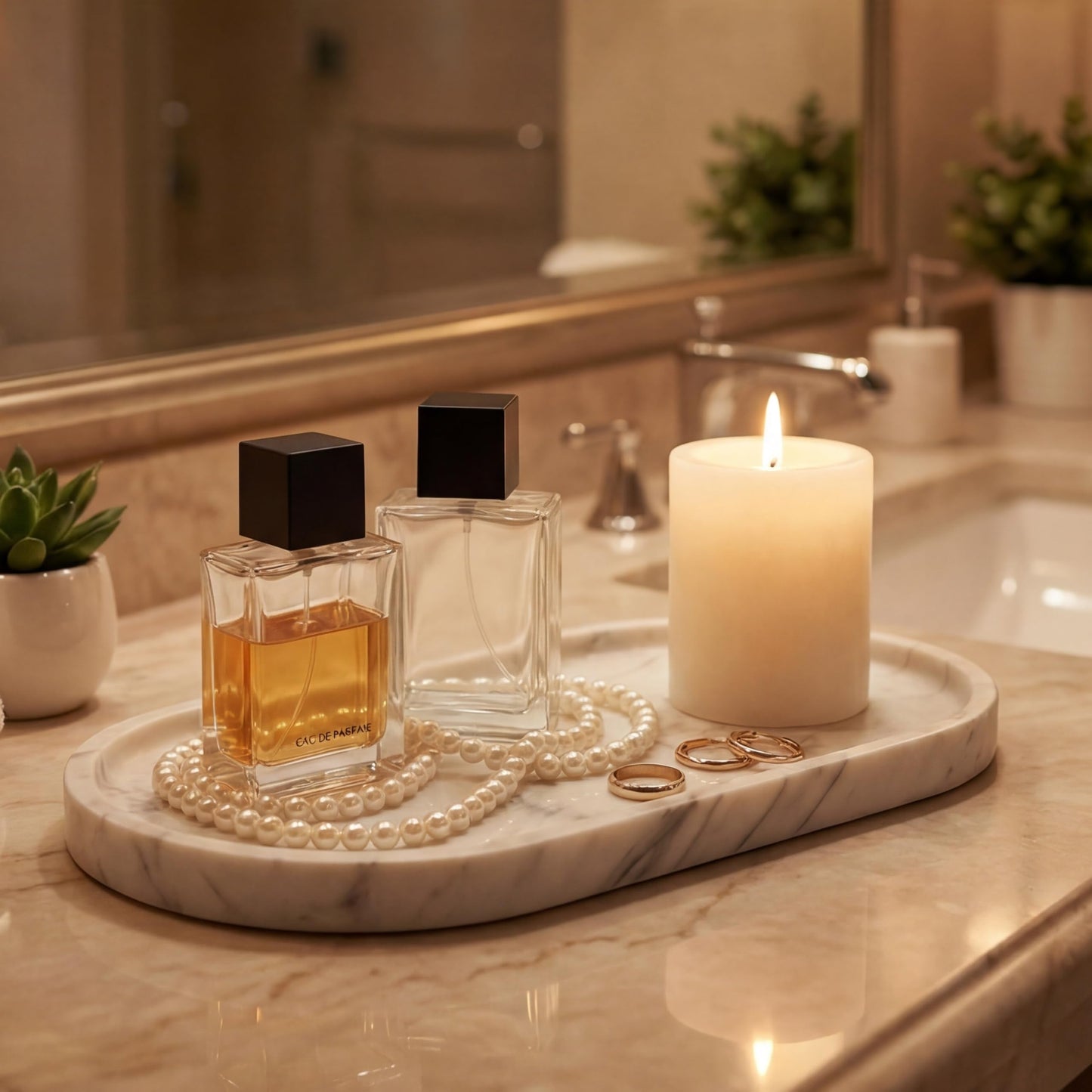 YKAJO Oval Real Marble Tray for Bathroom Kitchen Counter Stone Decorative Vanity Tray for Dresser Perfume Heavy Catchall Organizer for Soap Jewelry (Carrara White, 11.8" x 5.9")