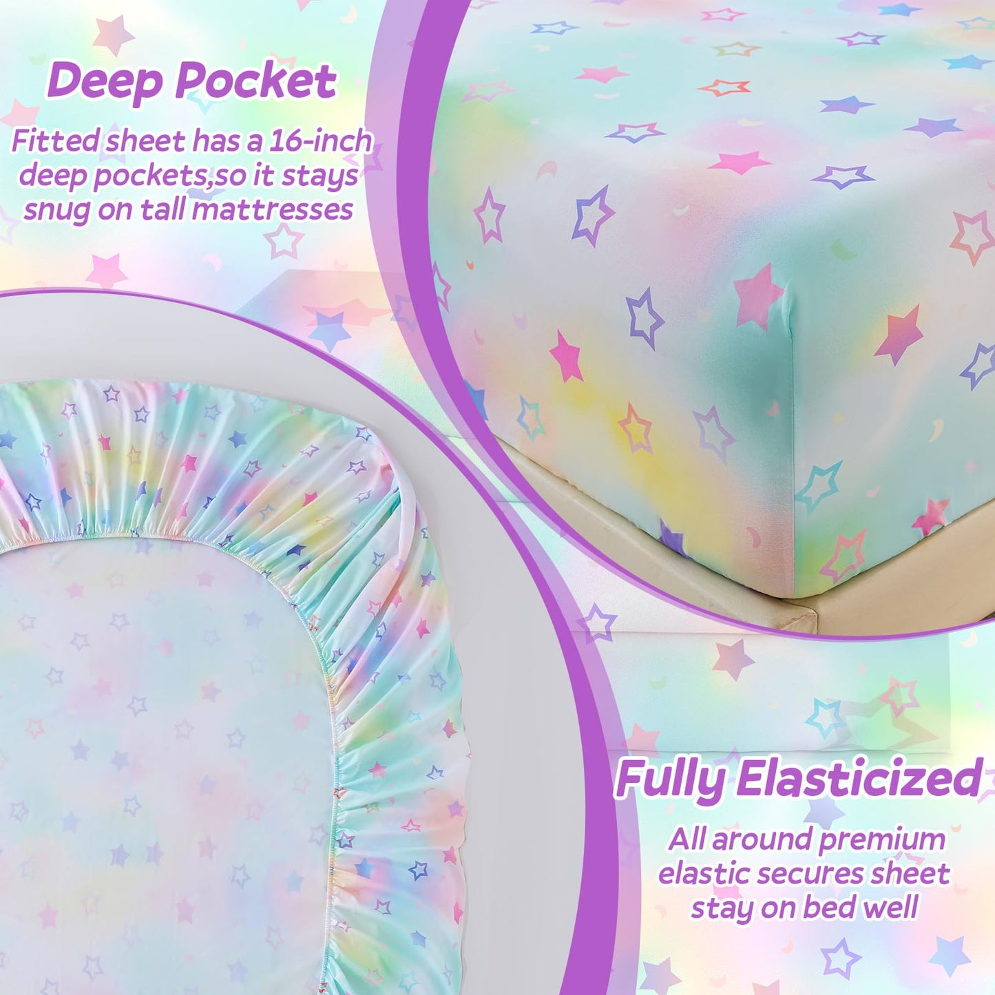 ChicView Full Sheet Set Kids,4 Pieces Breathable Soft Microfiber Bedsheets for Child Boys Girls, Anti Pilling Deep Pockets Easy Care Bed Sheets, Stars