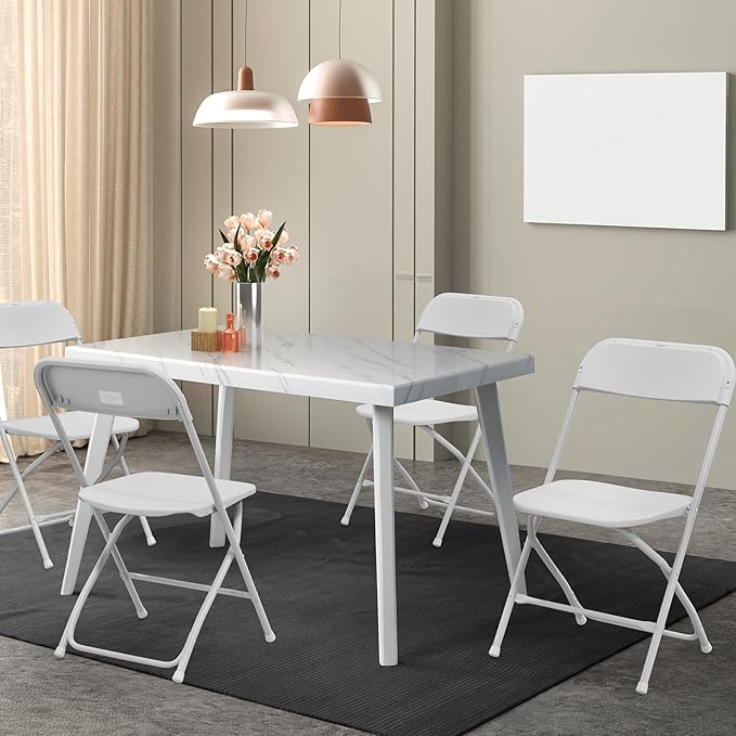 VINGLI 12 Pack White Plastic Folding Chair, Indoor Outdoor Portable Stackable Commercial Seat with Steel Frame 350lb. Capacity for Events Office Wedding Party Picnic Kitchen Dining