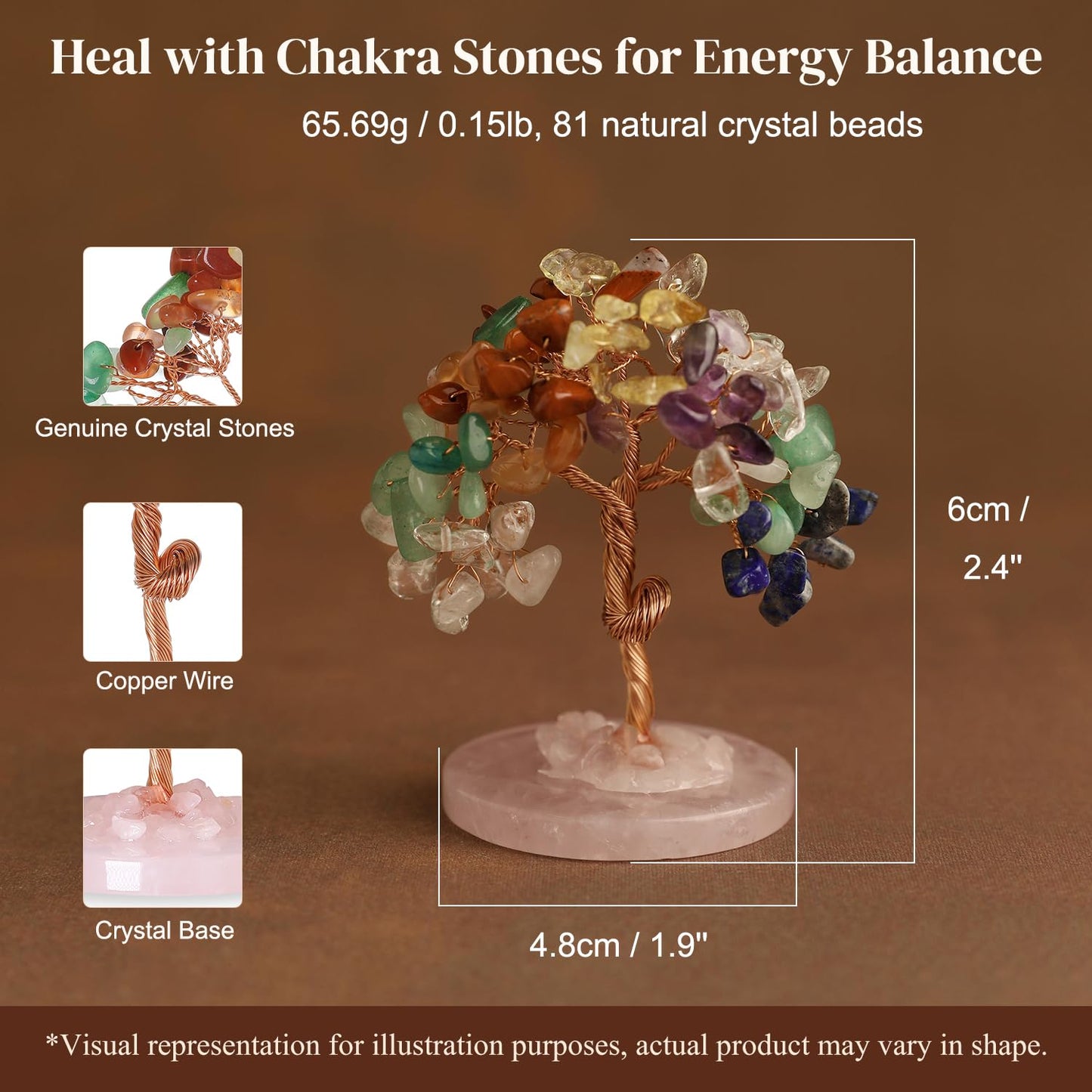Crystal Tree Gifts for Women Handcrafted Tree of Life Healing Crystal Stones Home Office Desk Table Decor Natural Chakra for Positive Energy Spiritual Birthday Gifts for Mom Dad Sister Set of 6