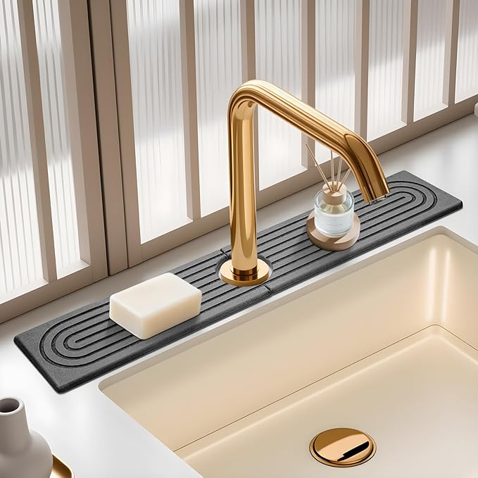 Faucet Mat for Kitchen Sink, Diatomite Quick Drying Tray, Long 23.6'' Kitchen