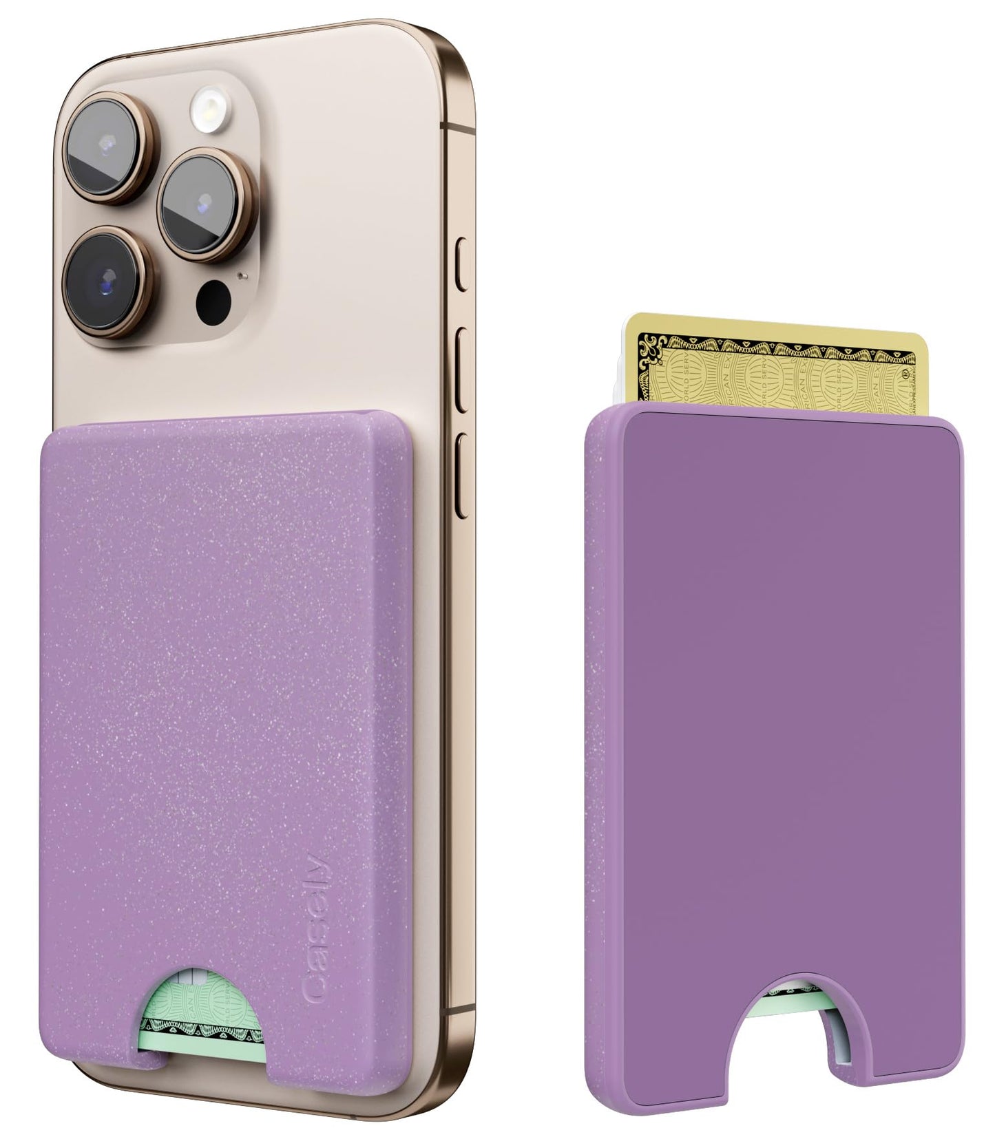 Casely MagWallet | Starfish Wishes | Coral Pink Shimmer | Slim Wallet Card Holder | Compatible with MagSafe | Soft-Touch Hard Silicone | Holds Up to 3 Cards