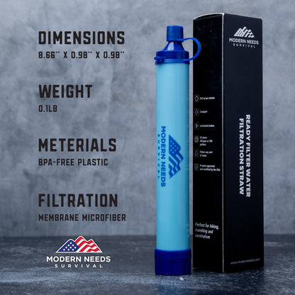 MODERN NEEDS Ready Filter Personal Water Filter Straw | Backpacking Water Filter for Hiking & Camping | Portable Water Purifier Camping | Emergency Survival Gear & Camping Survival Kit | 2 Pack