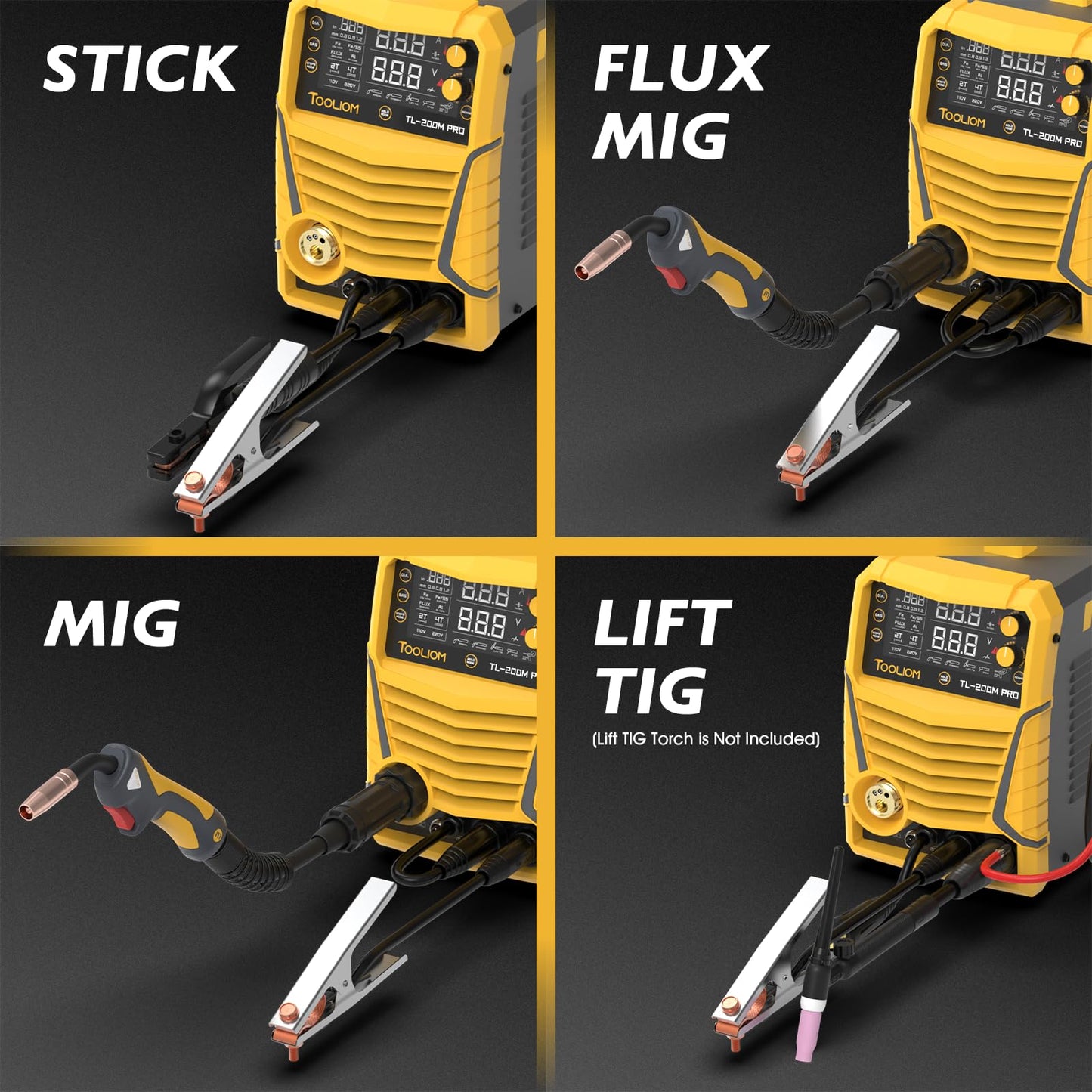 TOOLIOM 200A MIG Welder 5 in 1 MIG/Flux MIG/Spool Gun Mig/Lift TIG/Stick Welder 110/220V Dual Voltage Aluminum Welding Machine