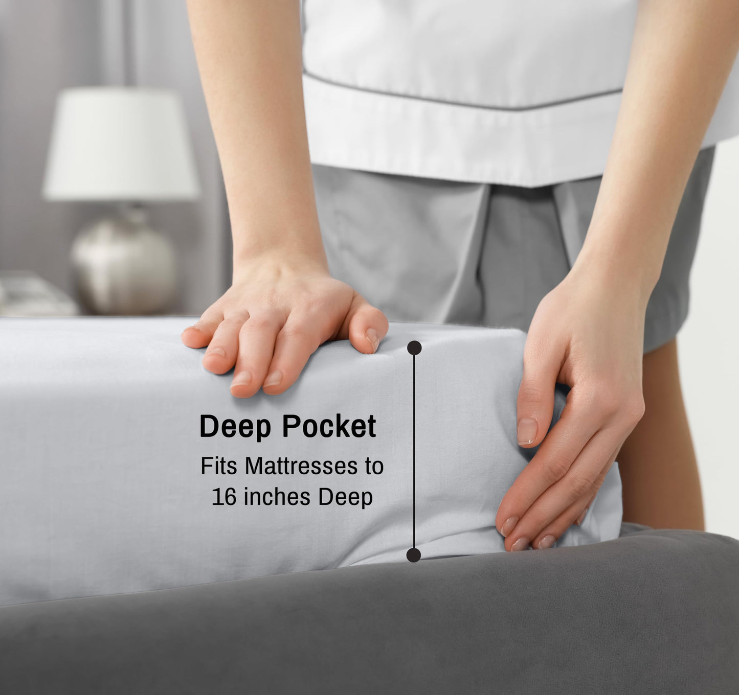 RUVANTI 100% Cotton Percale Sheets Queen Size – Crisp Cooling Bed Sheets for Hot Sleepers, Deep Pocket 16”, Soft Breathable & Durable Hotel-Style 4 Piece Set, Quiet Gray