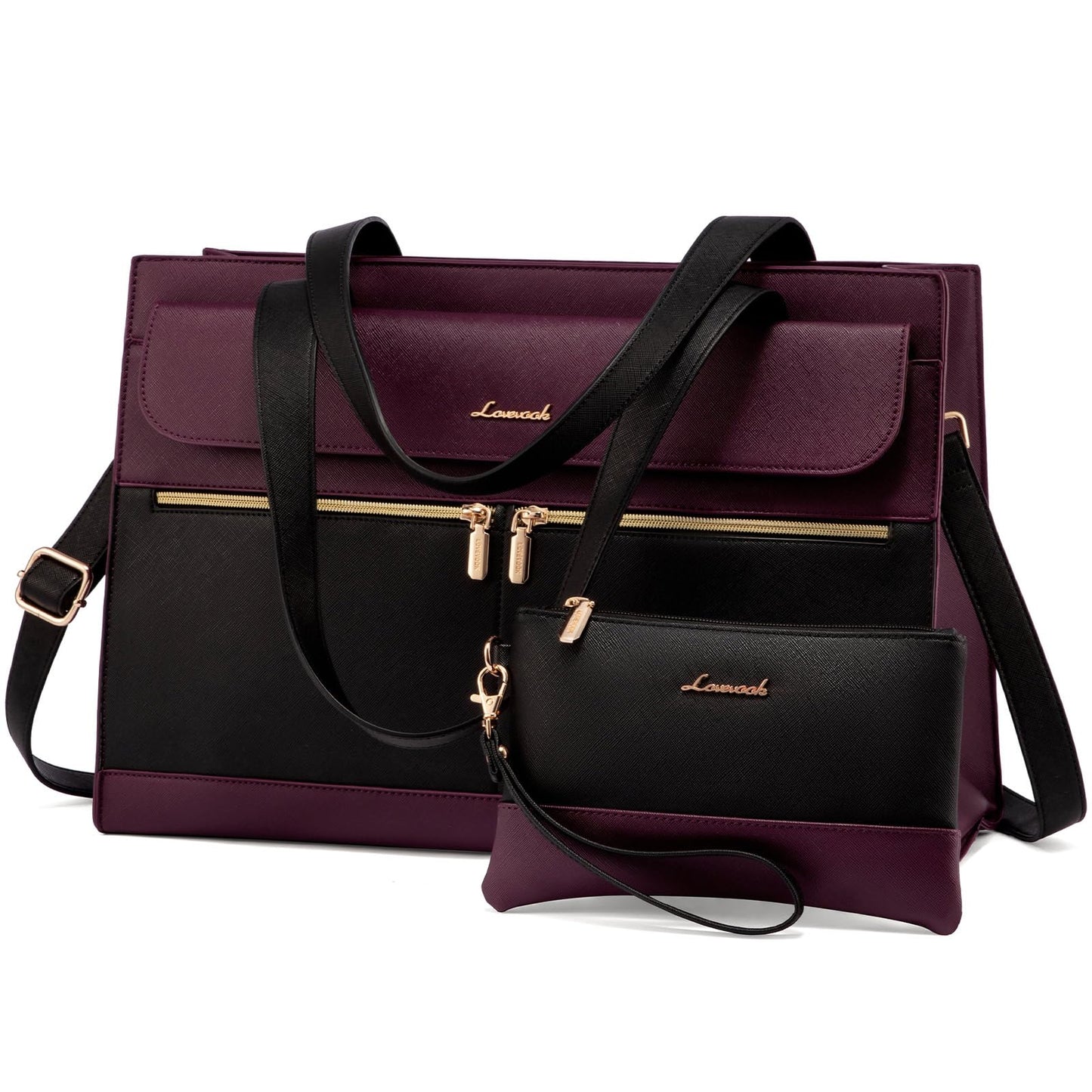 LOVEVOOK Laptop Bags for Women 17.3 Inch Ladies Work Bags Large Tote Bag with Laptop Compartment Designer Handbag Stylish PU Leather Briefcase for School Shoulder Bag for Office Business, Purple