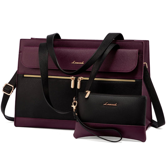 LOVEVOOK Laptop Bags for Women 17.3 Inch Ladies Work Bags Large Tote Bag with Laptop Compartment Designer Handbag Stylish PU Leather Briefcase for School Shoulder Bag for Office Business, Purple