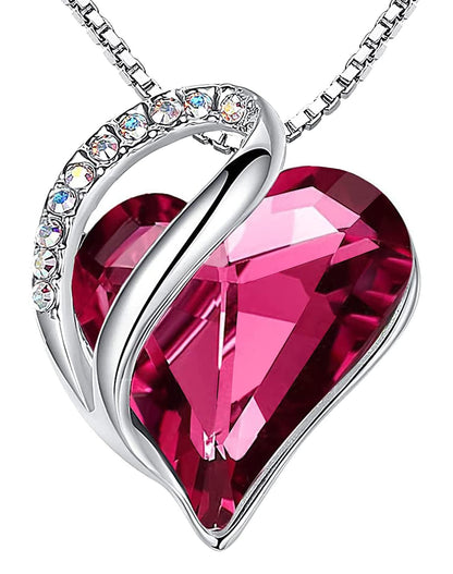 Leafael Valentine's Day Gift Necklaces for Women, Infinity Love Birthstone Heart Crystal Pendant, Birthday Anniversary Jewelry for Wife, Mom, and Her, Silver Plated, 18" + 2" Adjustable Chain