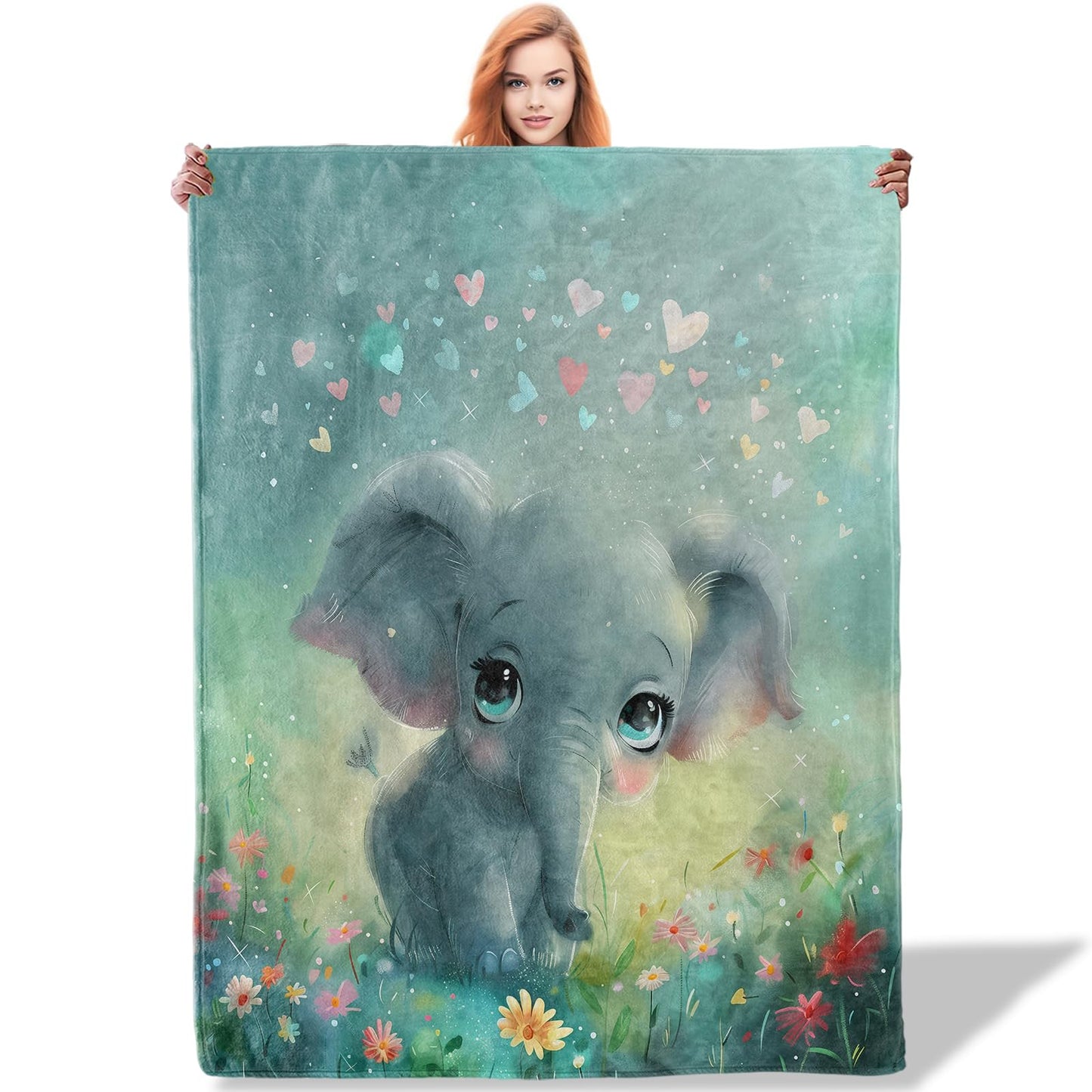 Plistiz Cute Baby Elephant Throw Blanket 50"x60", Animals Theme Blankets for Living Room Couch, Home, Sofa Decor, Soft Flannel Elephant Gifts for Women