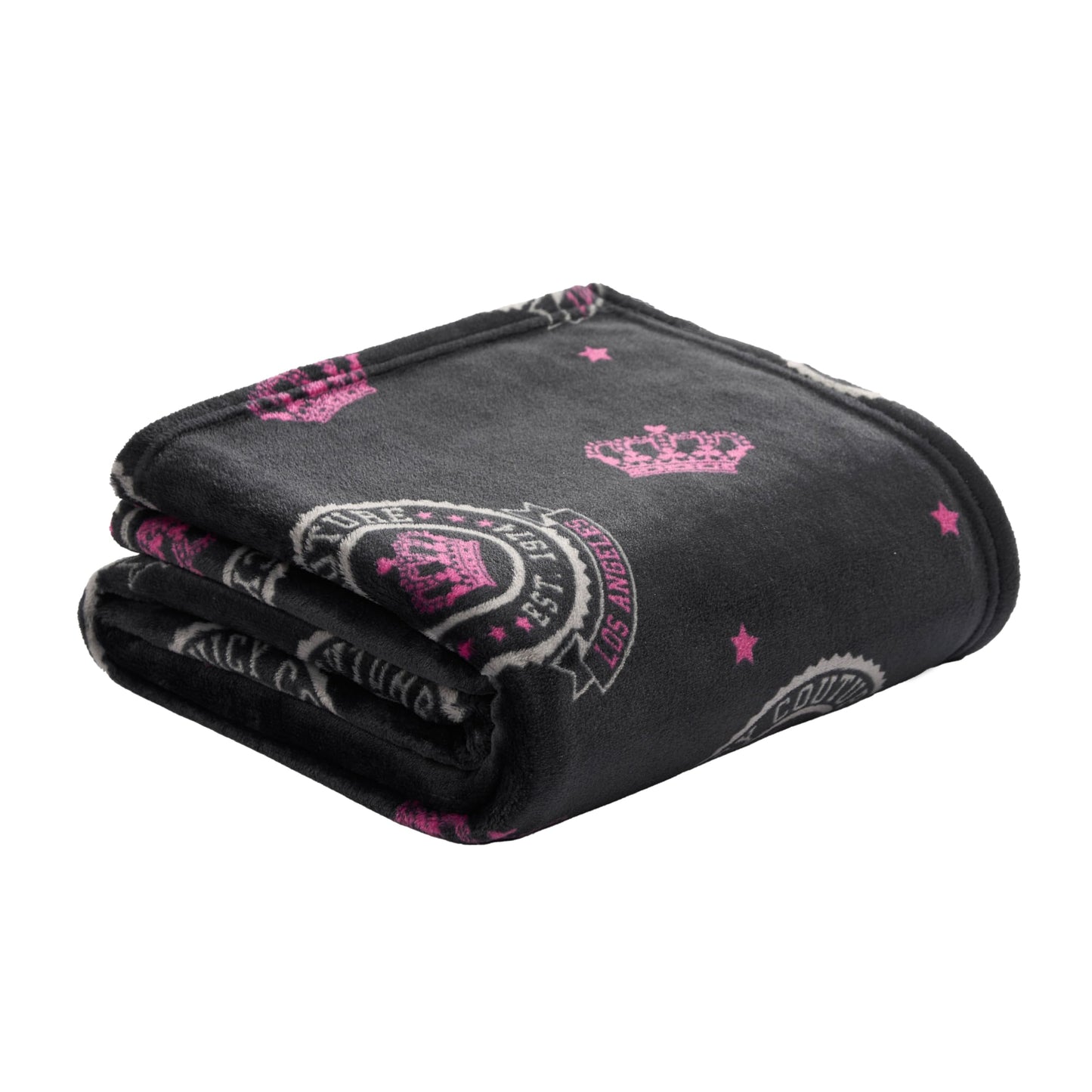 Juicy Couture - Throw Blanket, Juicy Emblem, Plush and Cozy, Decorative Blankets for Sofas, Chairs and Beds, Luxurious and Soft, Chic Home Decor, Measures 50" x 70", Emblem Black