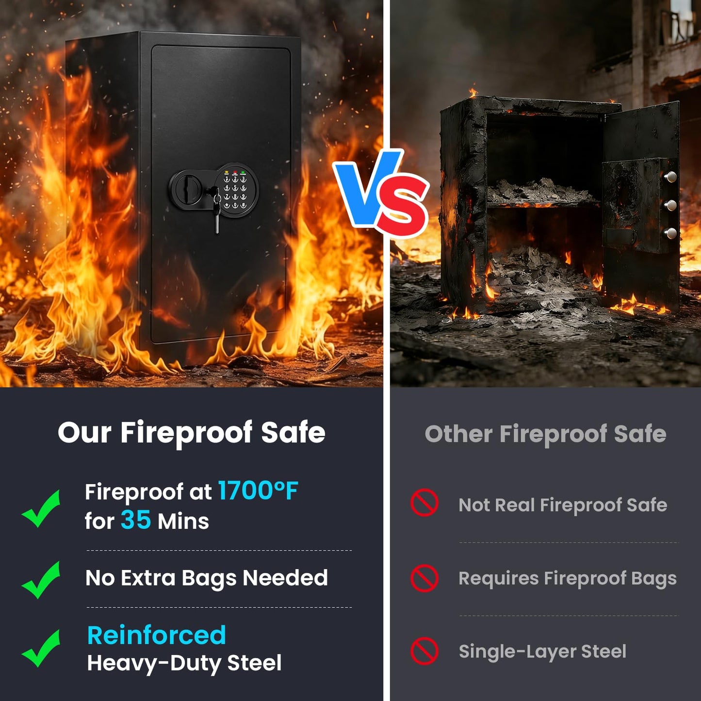 [35Min] Fireproof Safe, 7.0 Cubic Feet Home Safe Box with 3-Removable Shelf, Fire Safe with Digital Keypad, Smart Alarm and Silent Mode, Fire Proof Safe for Home Documents and Office