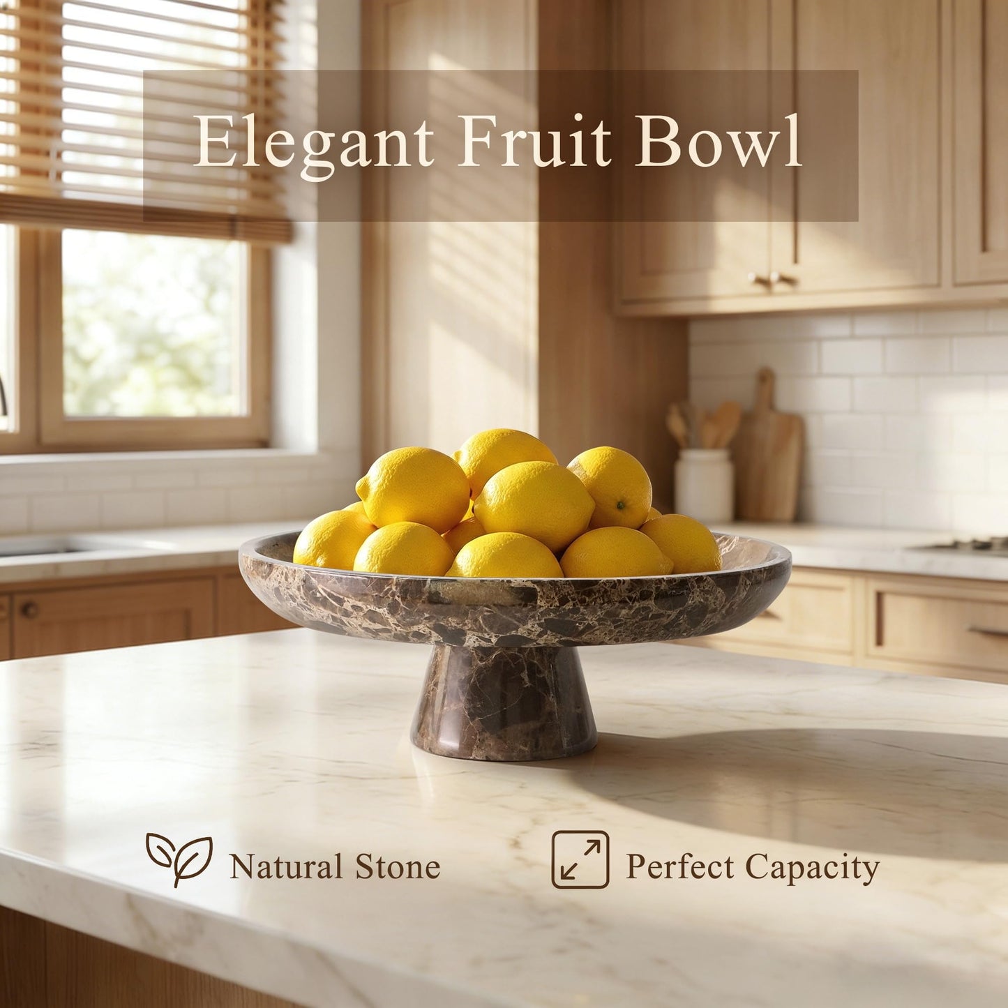 YMXYJM Natural Marble Fruit Bowl for Kitchen Counter 10.2", Large Decorative Bowl Pedestal for Home Decor, Fruits Holder For Dining Table, Brown