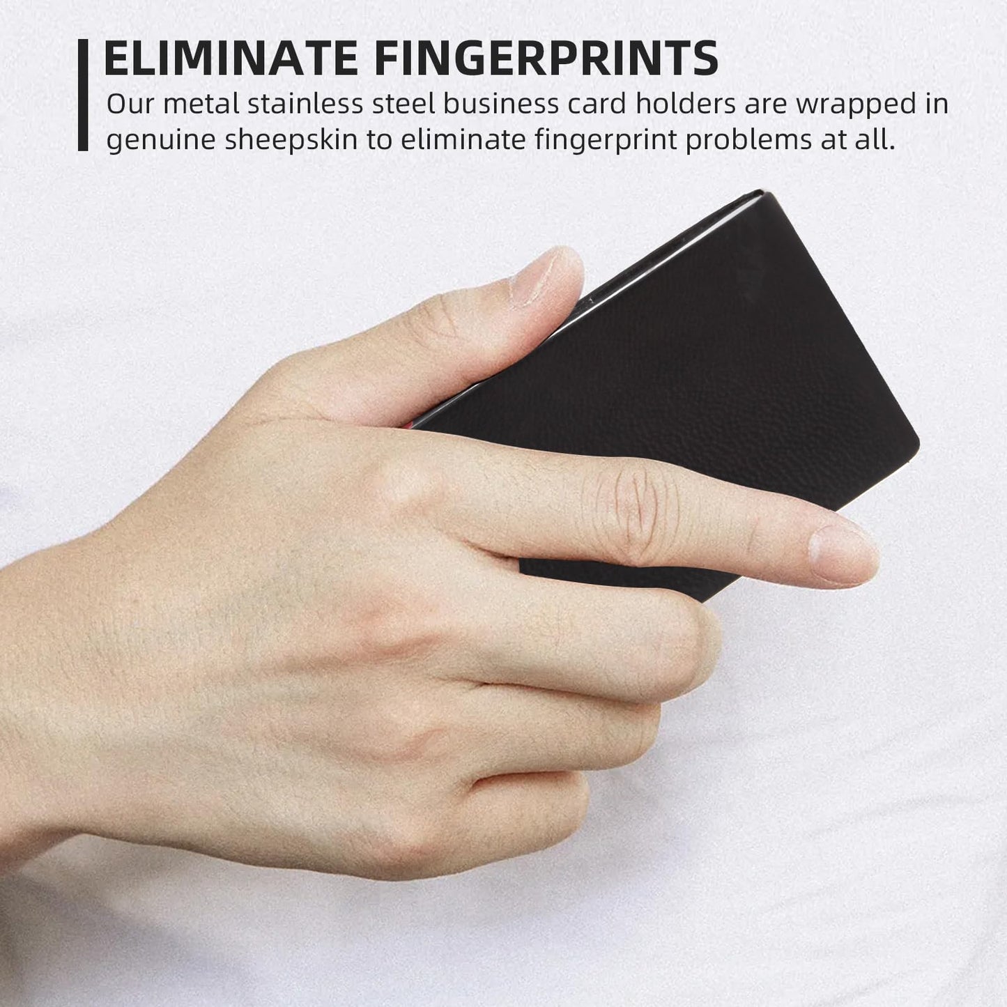 Stainless Steel Leather Business Card Holder - Magnetic Case, Suitable for Business, Note & Credit Cards (Black)