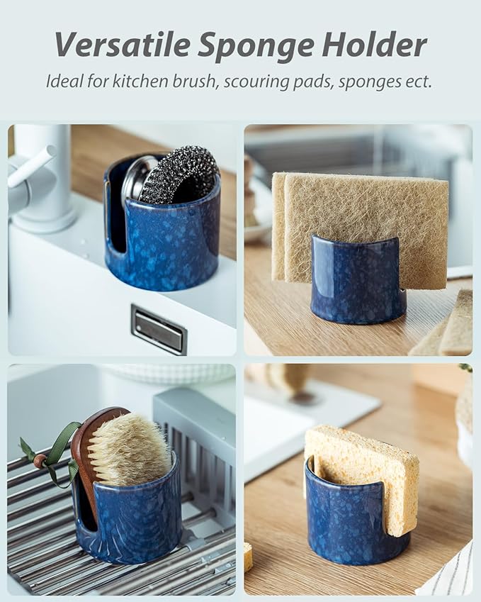 Kitchen Sponge Holder, Ceramic Sponge Organizer Scrubby Holder Sink Caddy Dish