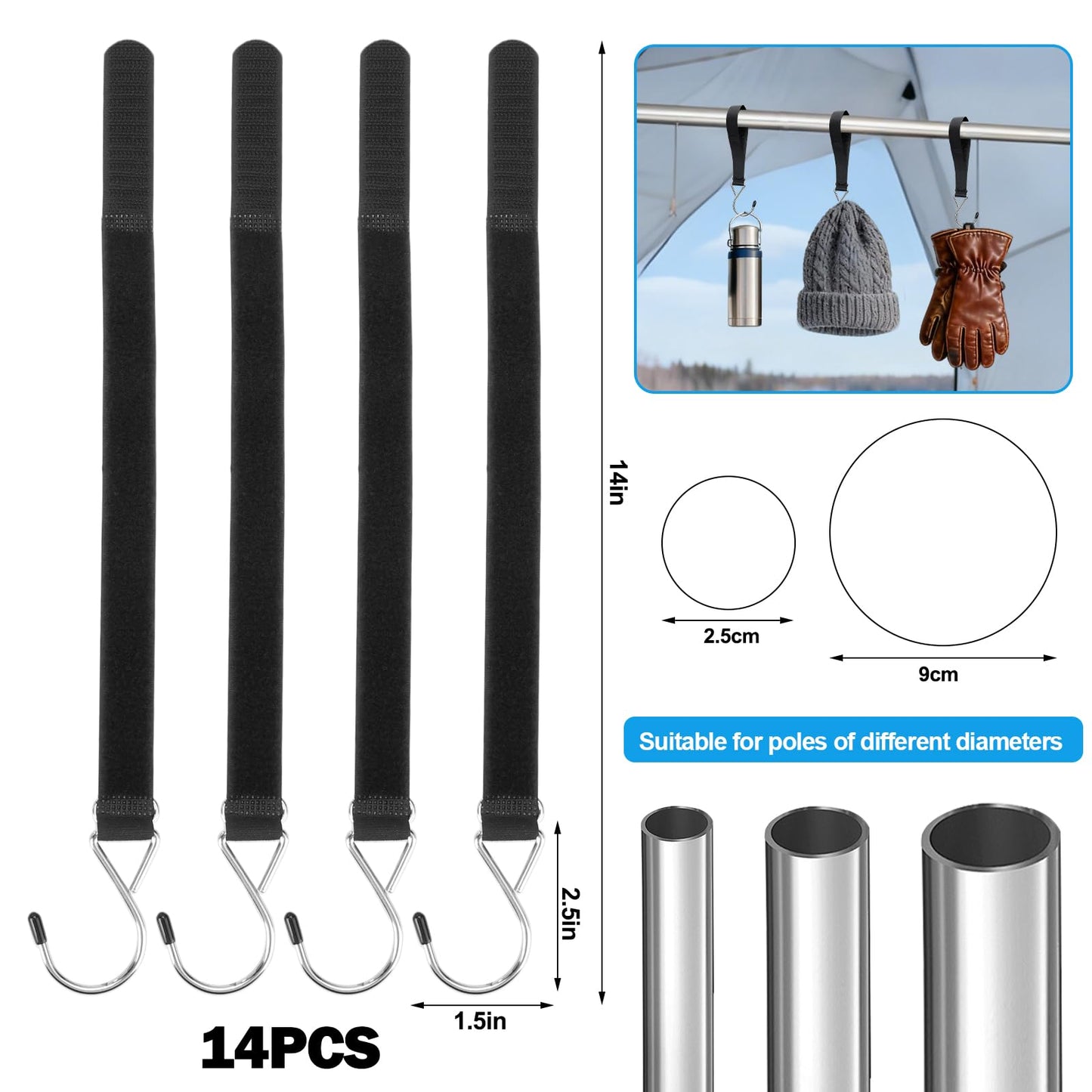 Vodolo 14PCS Ice Fishing Shelter Tent Hooks with Storage Box,Heavy Duty Ice Fishing Accessories and Equipment Gifts Must Haves for House Outdoor Camping Hunting