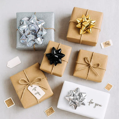 CHOIEO 27 PCS Luxury Gift Bows and Curling Ribbon Set - Large Assorted Self-Adhesive Bows & Gift Wrap Ribbons in Metallic & Glitter Finishes Party Decoration (Black & Gold)
