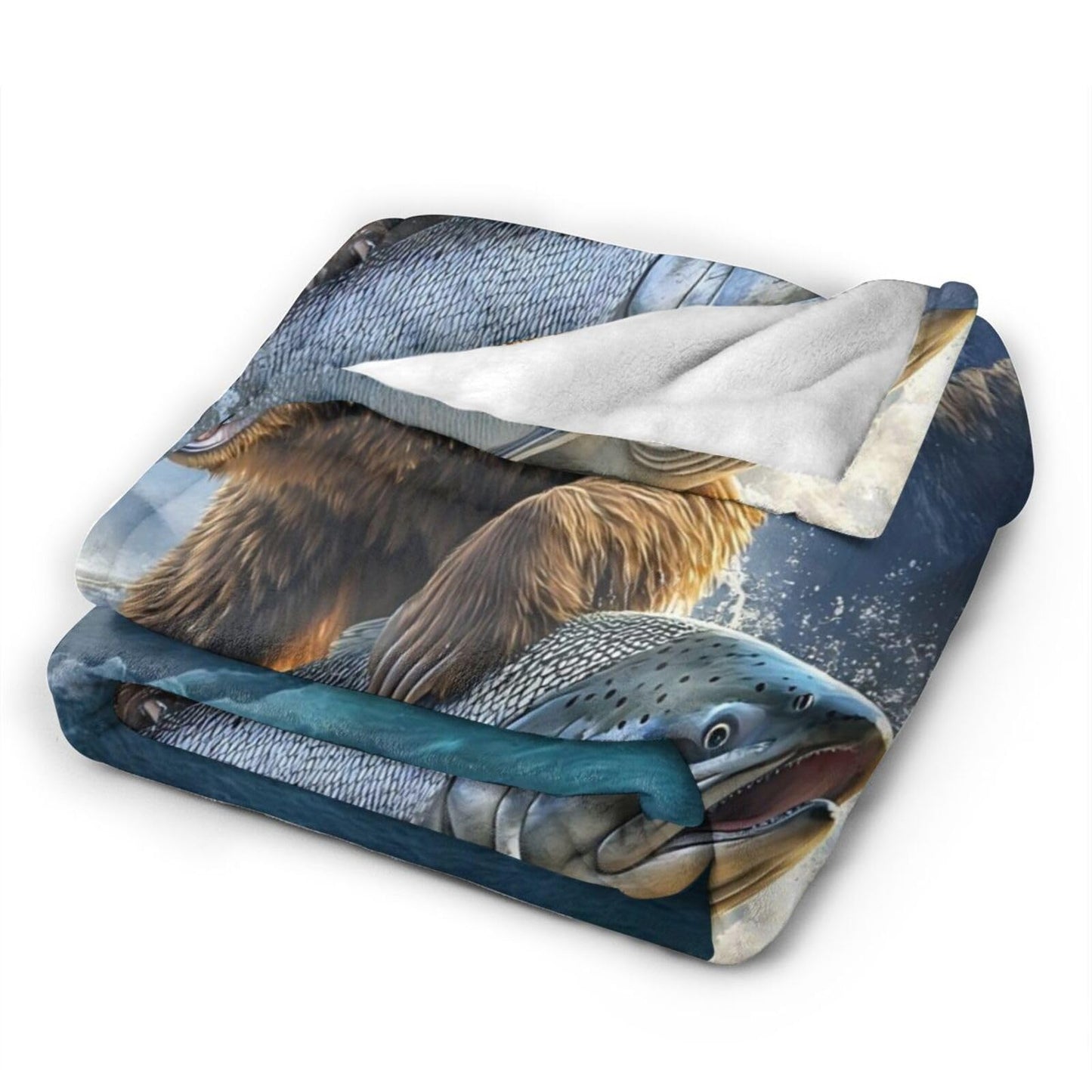 Tijuboni Bear Fish Throw Blanket Cabin Bear Gifts for Women Men Girls Boys Kids Adults Soft Flannel Fleece Blanket for Couch Sofa Bed Home Decor 40"x50"