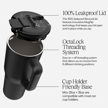 BrüMate Müv - 25oz 100% Leak Proof Insulated Coffee Mug with Handle & Lid - Stainless Steel Coffee Travel Mug - Double Walled Coffee Cup (Matte Black)
