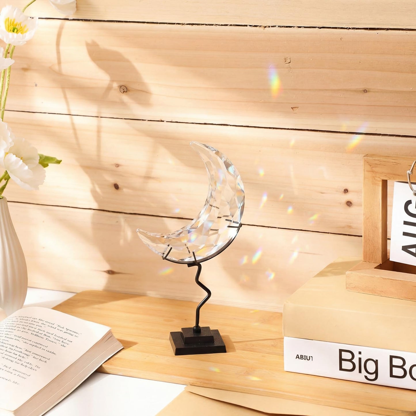 BrightRow 2 Pcs Moon Crystal Holder Rock Display Stand Crystal Display Gemstones Holder Metal Rock Stand with Base for Gemstones Mini Balls Geodes Mineral Agate Home Decor (5 x 2 Inch,Black)