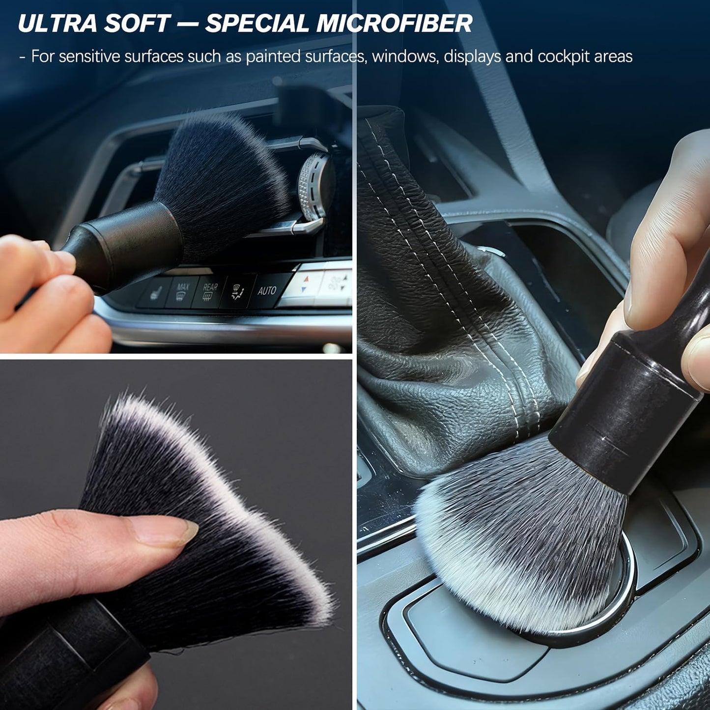 Menchingan Car Detailing Brushes Set, 8-Piece Auto Detail Cleaning Brush Tool Kit in Ultra-Soft/Middle/Hard, Crevice Brush for Car Interior & Exterior, Leather, Air Vents, Emblems, Wheels Wash & Care