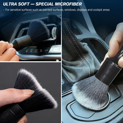 Menchingan Car Detailing Brushes Set, 8-Piece Auto Detail Cleaning Brush Tool Kit in Ultra-Soft/Middle/Hard, Crevice Brush for Car Interior & Exterior, Leather, Air Vents, Emblems, Wheels Wash & Care