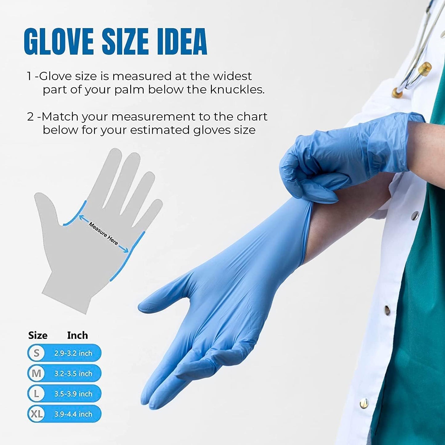 Surgicals Powder Free Nitrile Gloves, Food Grade, Hand Disposable Gloves - 1000 Count - Blue (1000, Medium)