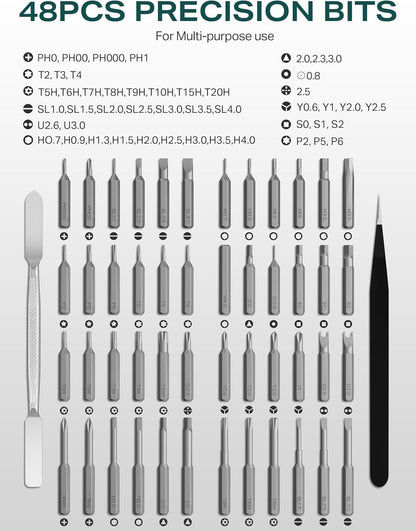 Mini Electric Screwdriver Set, 52 in 1 Precision Electric Screwdriver Cordless with 48 Magnetic Bits, Power Screwdriver Repair Tool Kit with Tweezers and Pry Bar, for Laptop Phone Electronics Repair