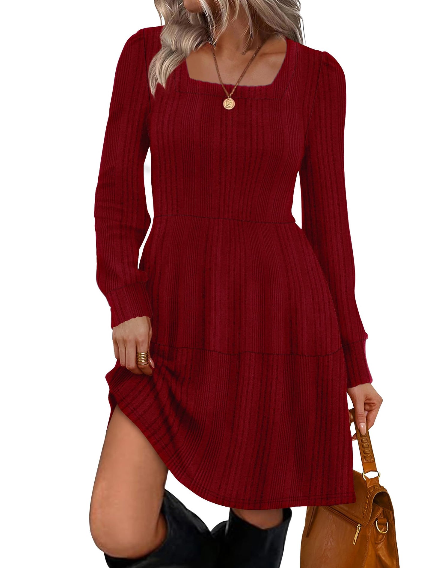 Christmas Dresses for Women Long Sleeve Flowy Winter Dress 2025 Red M