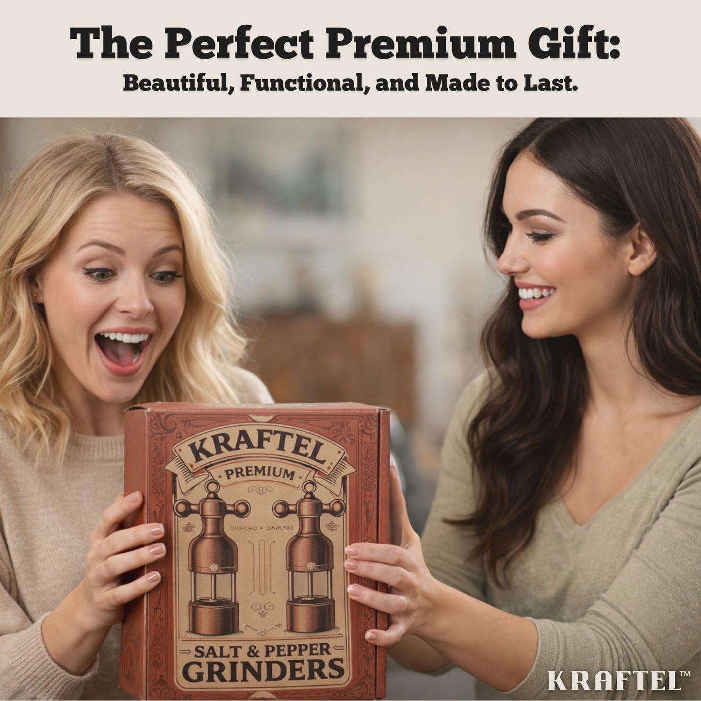 KRAFTEL Premium 8" Salt and Pepper Grinder 2PK. Large Peppermill - Refillable, Adjustable Coarse, Antique Stainless Steel Spice Shaker. Clear Acrylic aesthetic - Cute Copper Color Kitchen Gift for Mom