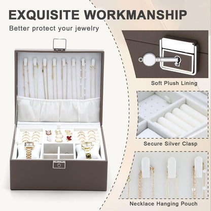 IBURTEN Jewelry Organizer Boxes for Women,Travel Jewelry Case, 2 Layers Removable Jewelry Box,Storage for Necklace, Bracelet, Earring,Rings,Jewelry Box Gifts for Women Girls