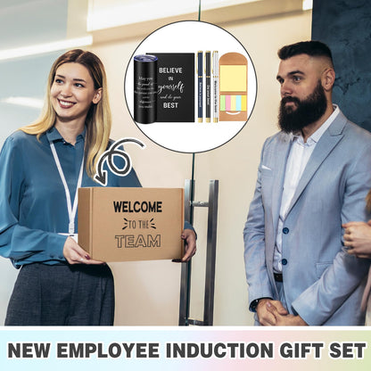 Teenyyou 7 Pcs New Employee Welcome to The Team Gift Set for Him or Her Welcome to The Team Gift Box Holiday Gifts Include 20oz Tumbler Notebook Pens and Sticky Note for New Employee Worker(Black)