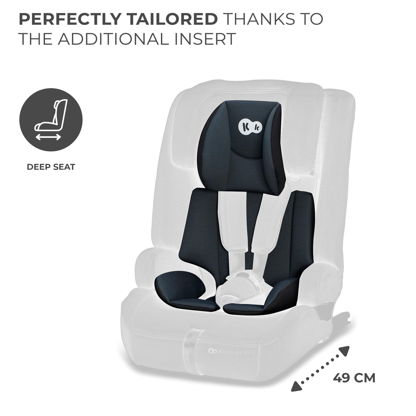 Kinderkraft Safety FIX2 I-Size 76-150 cm Car Seat, 15 Months - 12 Years, Booster Child Seat, Isofix, Top Tether, Adjustable Headrest, Group 1-2-3, 5-Point Safety Harness, Modular Insert, Black