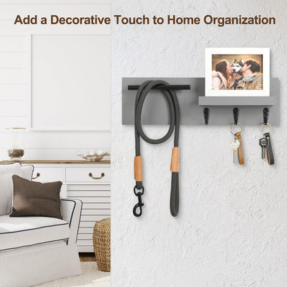 Lucundm Key Holder for Wall, Decorative Entryway Shelf with Hooks Holds Keys, Dog Leash, Sunglasses – Key Hanger with 3 Hooks Organizes, Enhances Home Decor (15” x 4.5” x 2.6”) (Grey)