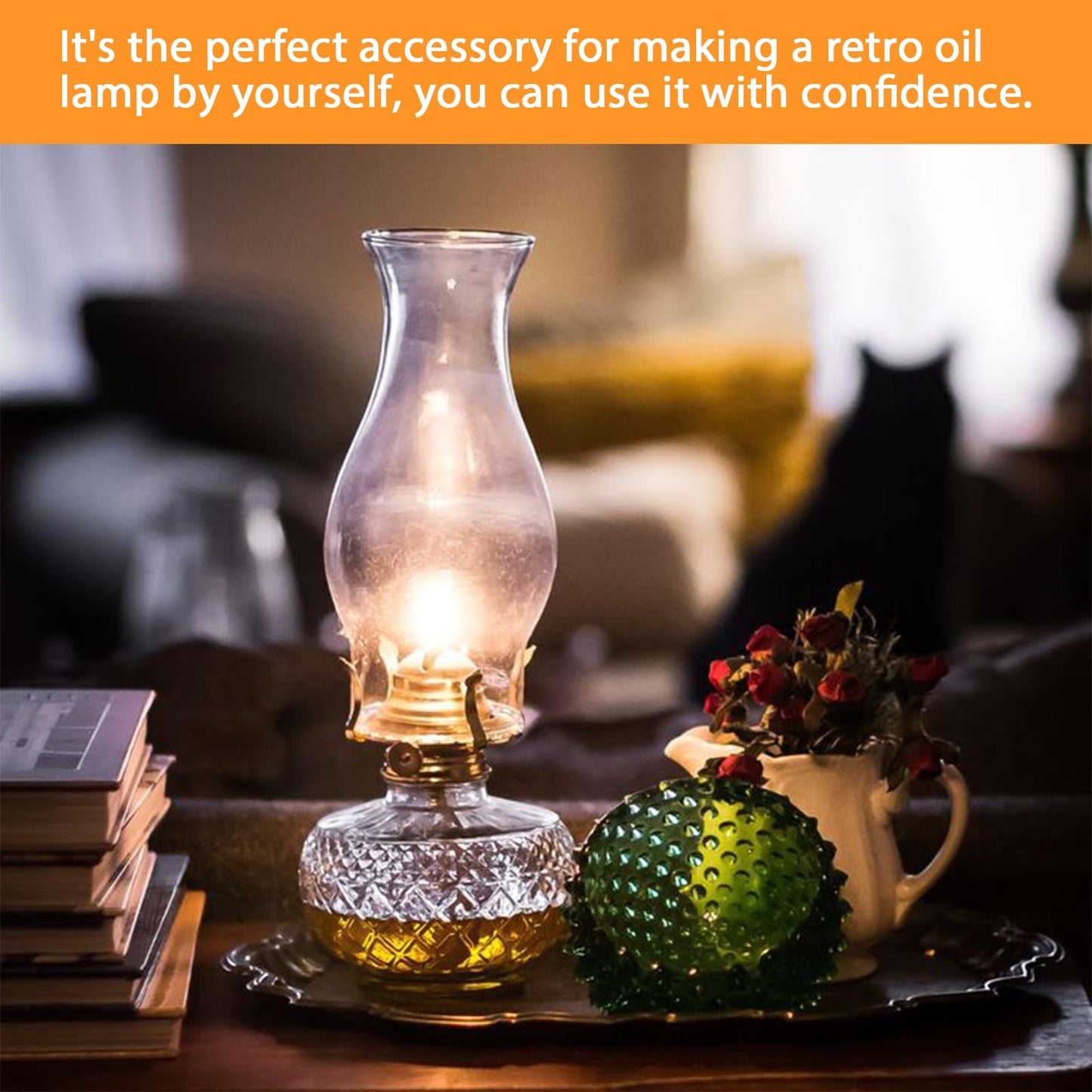 Pacify 3 Pack Oil Lamp Burner Kerosene Oil Lamp Parts Replacement #2 Brass Plated with 1 Roll 9.4FT Cotton Wick