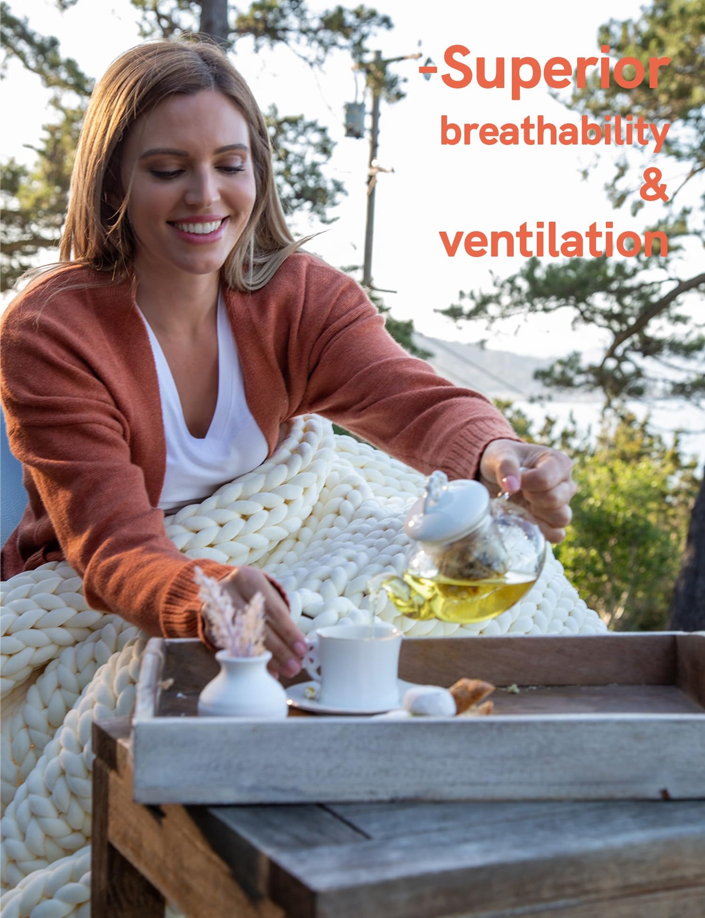 YnM Cotton Weighted Blanket, Handmade Chunky Knitted Design, Soft and Cozy, Temperature Regulating and Breathable, Machine Washable Throw for Sleep or Home Decor (Cream White, 43x50 Inch, 10lbs)