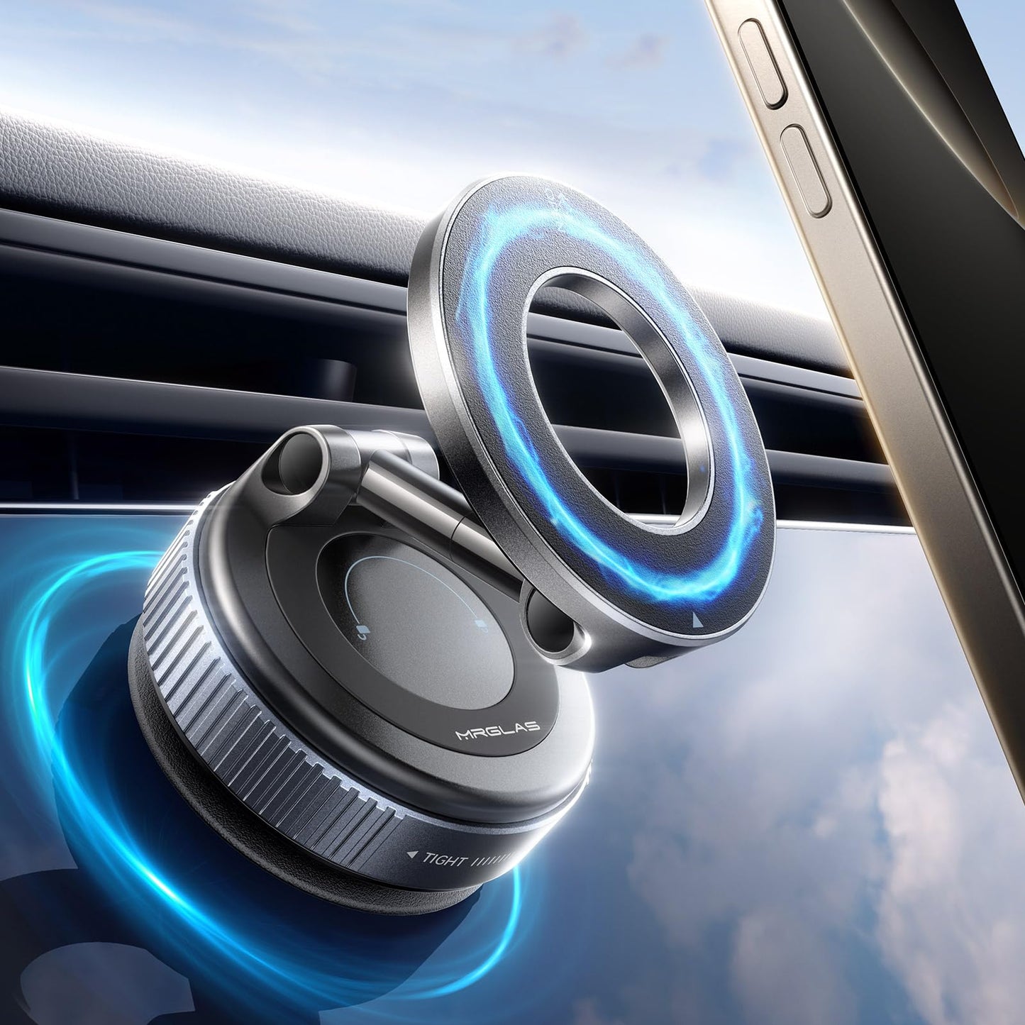 MRGLAS 2025 Upgraded Vacuum Magnetic Mobile Phone Holder Car for Magsafe Car Mount, Suction Cup Mobile Phone Holder [89+LBS Suction Power & 2800gf Strongest Magnet], 360° Rotatable for Mirror/Gym
