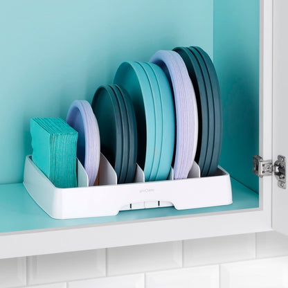 YouCopia StoraLid Food Container Lid Organizer for Kitchen Cabinet Storage with 5 Adjustable Dividers, 10.5''D × 13.4''W × 3.3''H, Large Classic Edition, White