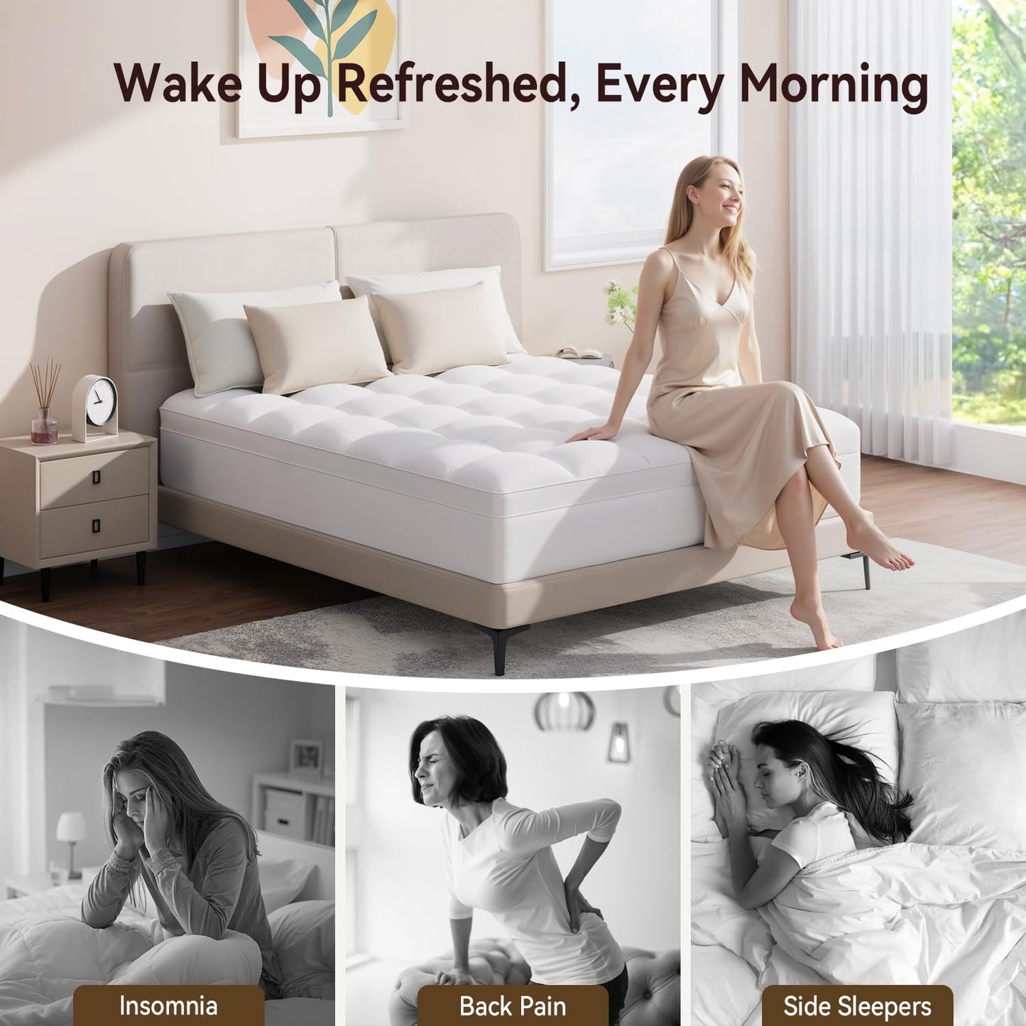 ABENE Twin Size Mattress Topper for Back Pain Relief, Extra Thick Mattress Pad Pillowtop, Soft Plush Mattress Cover Bed Topper with Deep Pocket, Overfilled Down Alternative Filling, White